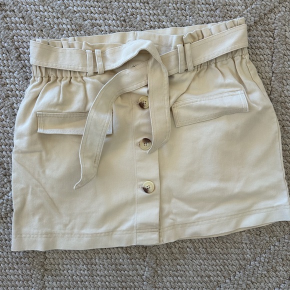 Zara cream button cargo tie belt button up mini skirt Large NWOT - Picture 5 of 7